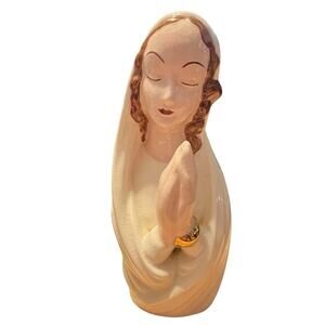 MADONNA Statue Art Ceramic Vintage 60s Hand Painted Form Signed Shirley Retro
